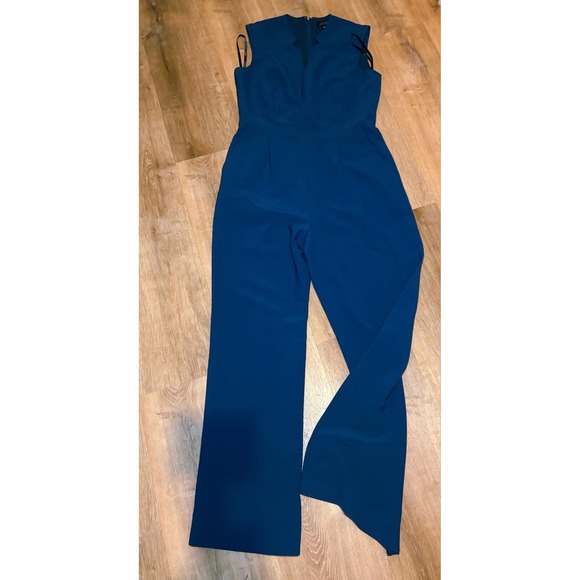 Tahari Pants - TAHARI ARTHUR S LEVINE size 10 BLUE CROP WIDE LEG SLEEVELESS JUMPSUIT